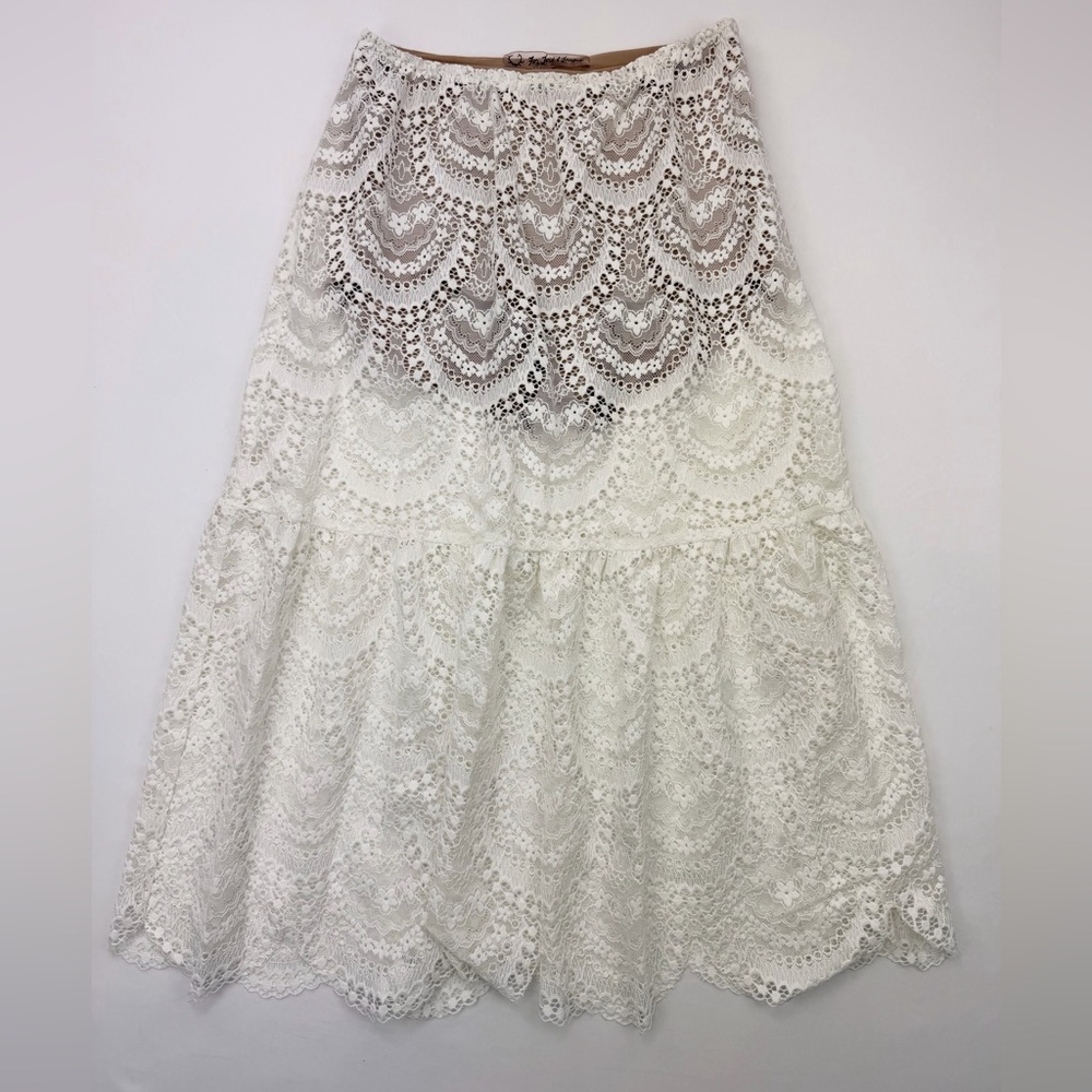 For Love & Lemons Rosalita Sheer Lace Midi Skirt Nude Built-In Snap Bodysuit XS - Picture 4 of 16